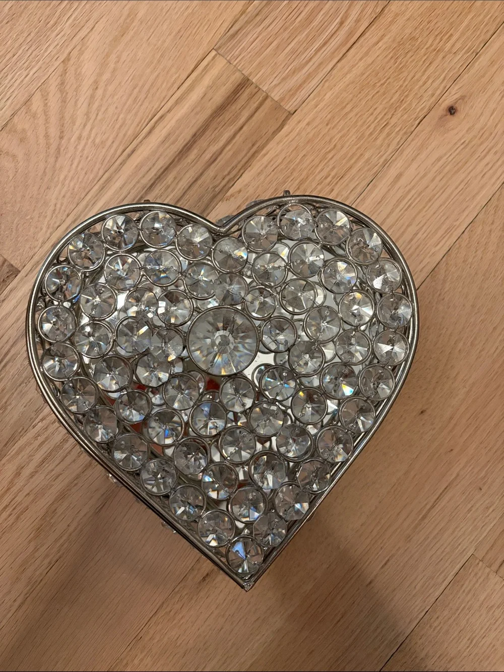 Heart-Shaped Crystal Decorative Jewelry Box - Silver